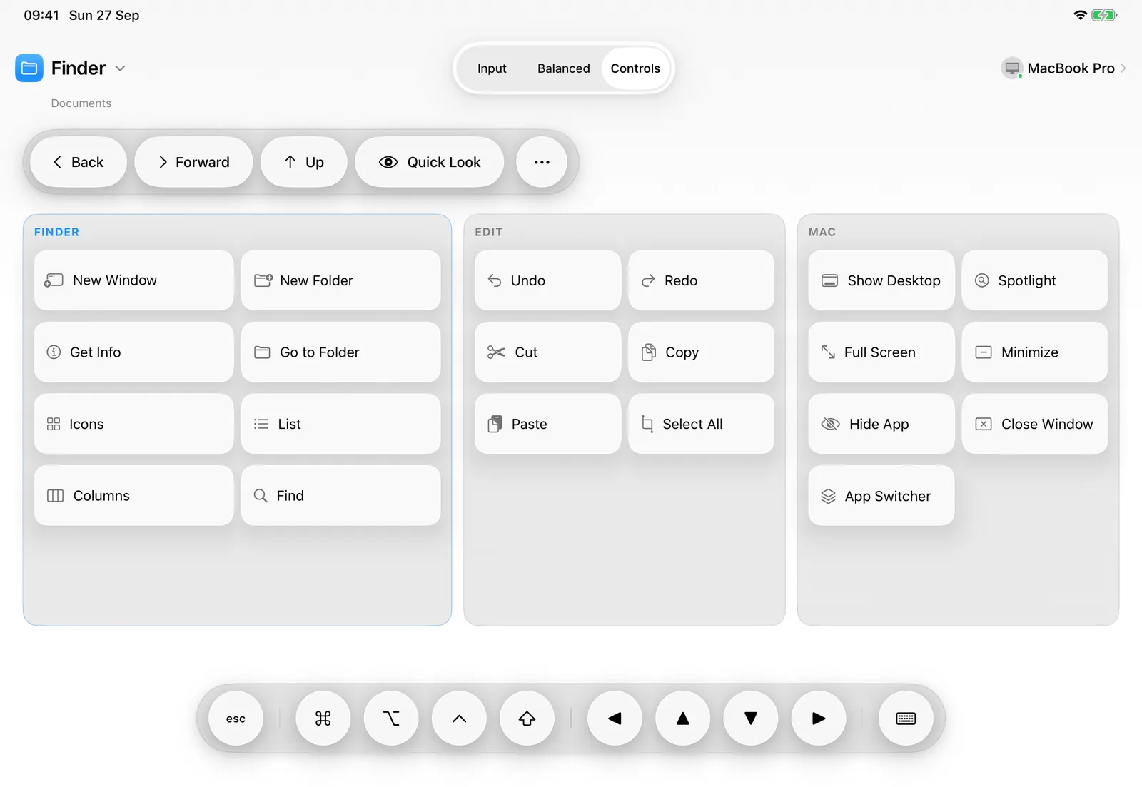 ControlPad for Finder: Back, Forward, Up and Quick Look, plus folders and views